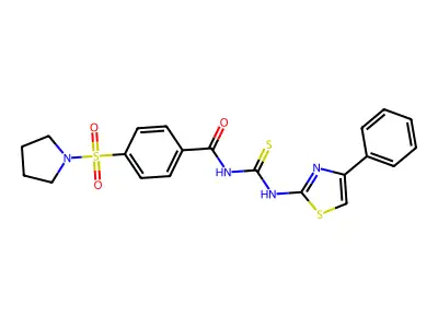N-((4-phenylthiazol-2-yl)carbamothioyl)-4-(pyrrolidin-1-ylsulfonyl)benzamide structure