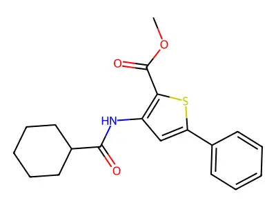 Methyl 3-(cyclohexanecarboxamido)-5-phenylthiophene-2-carboxylate structure