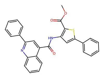 Methyl 5-phenyl-3-[(2-phenylquinoline-4-carbonyl)amino]thiophene-2-carboxylate structure