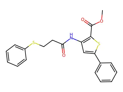 Methyl 5-phenyl-3-(3-(phenylthio)propanamido)thiophene-2-carboxylate structure