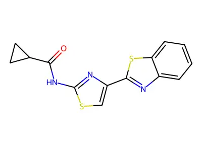 N-[4-(1,3-benzothiazol-2-yl)-1,3-thiazol-2-yl]cyclopropanecarboxamide structure