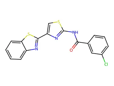 N-[4-(1,3-benzothiazol-2-yl)-1,3-thiazol-2-yl]-3-chlorobenzamide structure