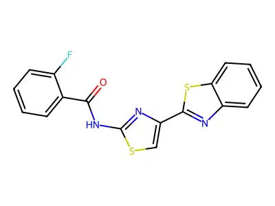 N-[4-(1,3-benzothiazol-2-yl)-1,3-thiazol-2-yl]-2-fluorobenzamide structure