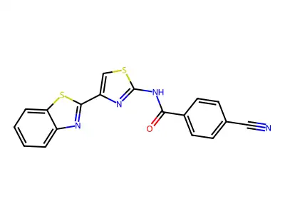 N-[4-(1,3-benzothiazol-2-yl)-1,3-thiazol-2-yl]-4-cyanobenzamide structure