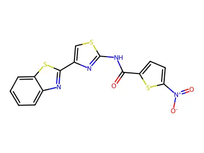 N-[4-(1,3-benzothiazol-2-yl)-1,3-thiazol-2-yl]-5-nitrothiophene-2-carboxamide structure