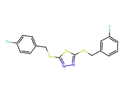 2-((3-Fluorobenzyl)thio)-5-((4-fluorobenzyl)thio)-1,3,4-thiadiazole structure