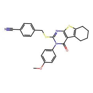 4-({[3-(4-methoxyphenyl)-4-oxo-3,4,5,6,7,8-hexahydro[1]benzothieno[2,3-d]pyrimidin-2-yl]sulfanyl}methyl)benzonitrile structure