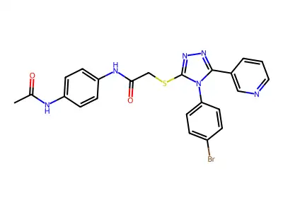 N-[4-(acetylamino)phenyl]-2-{[4-(4-bromophenyl)-5-(3-pyridinyl)-4H-1,2,4-triazol-3-yl]sulfanyl}acetamide structure