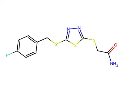 2-((5-((4-Fluorobenzyl)thio)-1,3,4-thiadiazol-2-YL)thio)acetamide structure