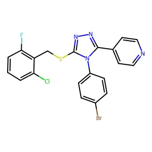 4-(4-(4-BR-Phenyl)-5-((2-CL-6-fluorobenzyl)thio)-4H-1,2,4-triazol-3-YL)pyridine structure