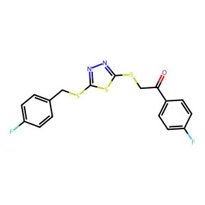 2-((5-((4-F-Benzyl)thio)-1,3,4-thiadiazol-2-YL)thio)-1-(4-fluorophenyl)ethanone structure