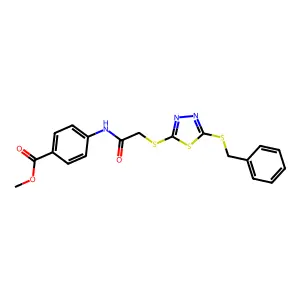 Methyl 4-((((5-(benzylthio)-1,3,4-thiadiazol-2-YL)thio)acetyl)amino)benzoate structure