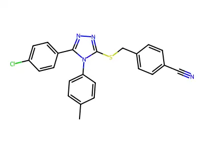 4-(((5-(4-CL-PH)-4-(4-Methylphenyl)-4H-1,2,4-triazol-3-YL)thio)ME)benzonitrile structure