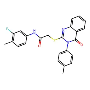 N-(3-F-4-ME-PH)-2-((3-(4-ME-PH)-4-Oxo-3,4-dihydro-2-quinazolinyl)thio)acetamide structure