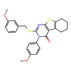 2-[(3-methoxybenzyl)sulfanyl]-3-(4-methoxyphenyl)-5,6,7,8-tetrahydro[1]benzothieno[2,3-d]pyrimidin-4(3H)-one structure