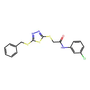 2-((5-(Benzylthio)-1,3,4-thiadiazol-2-YL)thio)-N-(3-chlorophenyl)acetamide structure