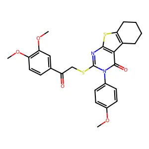 2-{[2-(3,4-dimethoxyphenyl)-2-oxoethyl]sulfanyl}-3-(4-methoxyphenyl)-5,6,7,8-tetrahydro[1]benzothieno[2,3-d]pyrimidin-4(3H)-one structure