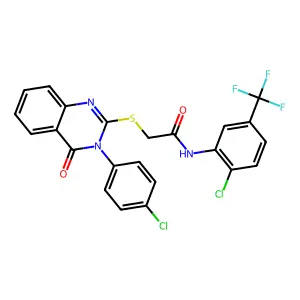 2-{[3-(4-chlorophenyl)-4-oxo-3,4-dihydroquinazolin-2-yl]sulfanyl}-N-[2-chloro-5-(trifluoromethyl)phenyl]acetamide structure