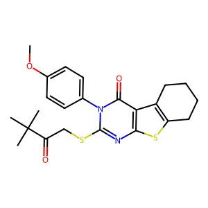 2-[(3,3-dimethyl-2-oxobutyl)sulfanyl]-3-(4-methoxyphenyl)-5,6,7,8-tetrahydro[1]benzothieno[2,3-d]pyrimidin-4(3H)-one structure