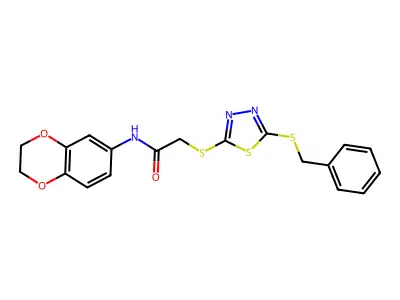 2-{[5-(benzylsulfanyl)-1,3,4-thiadiazol-2-yl]sulfanyl}-N-(2,3-dihydro-1,4-benzodioxin-6-yl)acetamide structure