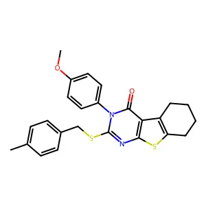 3-(4-methoxyphenyl)-2-[(4-methylbenzyl)sulfanyl]-5,6,7,8-tetrahydro[1]benzothieno[2,3-d]pyrimidin-4(3H)-one structure