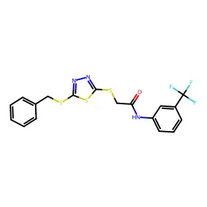 2-((5-(Benzylthio)-1,3,4-thiadiazol-2-YL)thio)N-(3-(trifluoromethyl)PH)acetamide structure