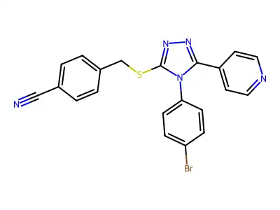 4-(((4-(4-BR-Phenyl)-5-(4-pyridinyl)-4H-1,2,4-triazol-3-YL)thio)ME)benzonitrile structure