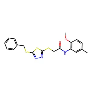 2-((5-(Benzylthio)-1,3,4-thiadiazol-2-YL)thio)-N-(2-meo-5-methylphenyl)acetamide structure