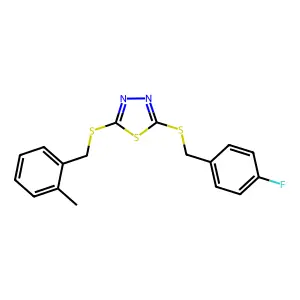 2-((4-Fluorobenzyl)thio)-5-((2-methylbenzyl)thio)-1,3,4-thiadiazole structure