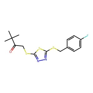 1-((5-((4-Fluorobenzyl)thio)-1,3,4-thiadiazol-2-YL)thio)-3,3-dimethyl-2-butanone structure
