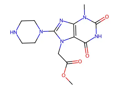 Methyl 2-(3-methyl-2,6-dioxo-8-piperazin-1-ylpurin-7-yl)acetate structure
