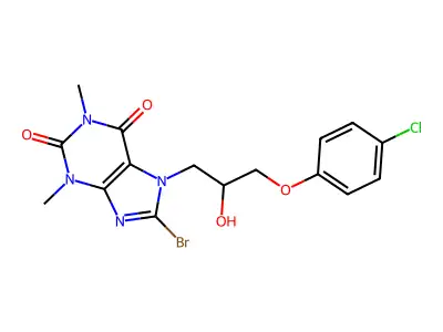 8-BR-7-(3-(4-CL-Phenoxy)-2-HO-propyl)-1,3-DI-ME-3,7-dihydro-1H-purine-2,6-dione structure