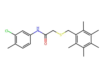 N-(3-Chloro-4-methylphenyl)-2-((2,3,4,5,6-pentamethylbenzyl)thio)acetamide structure
