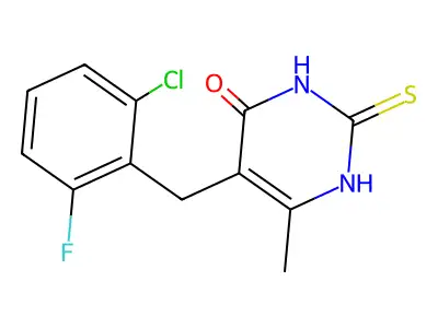 5-[(2-chloro-6-fluorophenyl)methyl]-6-methyl-2-sulfanylidene-1H-pyrimidin-4-one structure