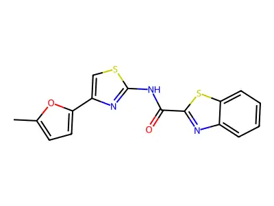 N-[4-(5-methylfuran-2-yl)-1,3-thiazol-2-yl]-1,3-benzothiazole-2-carboxamide structure