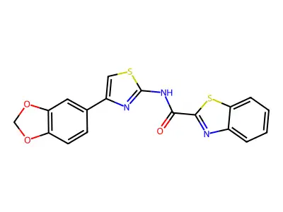 N-(4-(benzo[d][1,3]dioxol-5-yl)thiazol-2-yl)benzo[d]thiazole-2-carboxamide structure
