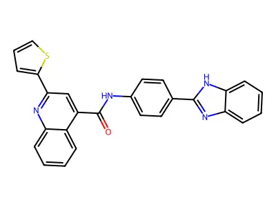 N-[4-(1H-benzimidazol-2-yl)phenyl]-2-thiophen-2-ylquinoline-4-carboxamide structure
