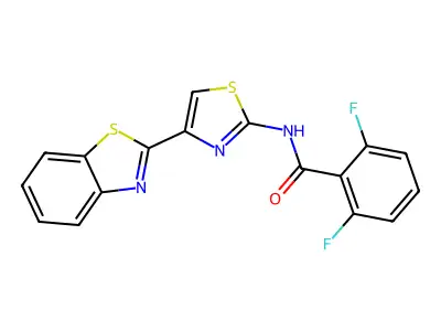 N-[4-(1,3-benzothiazol-2-yl)-1,3-thiazol-2-yl]-2,6-difluorobenzamide structure