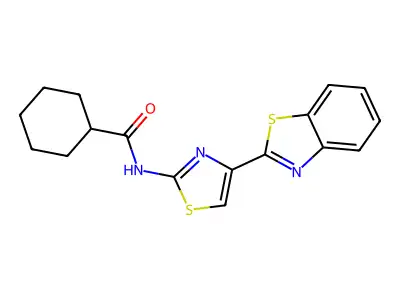 N-[4-(1,3-benzothiazol-2-yl)-1,3-thiazol-2-yl]cyclohexanecarboxamide structure