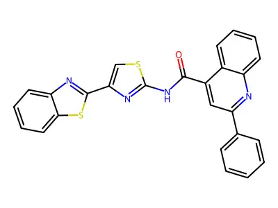 N-[4-(1,3-benzothiazol-2-yl)-1,3-thiazol-2-yl]-2-phenylquinoline-4-carboxamide structure