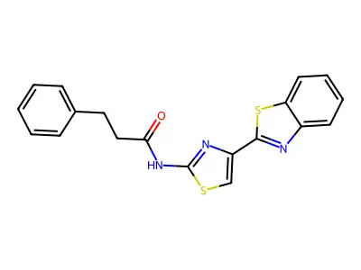 N-[4-(1,3-benzothiazol-2-yl)-1,3-thiazol-2-yl]-3-phenylpropanamide structure