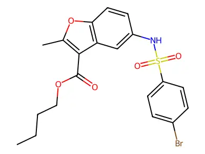 Butyl 5-{[(4-bromophenyl)sulfonyl]amino}-2-methyl-1-benzofuran-3-carboxylate structure