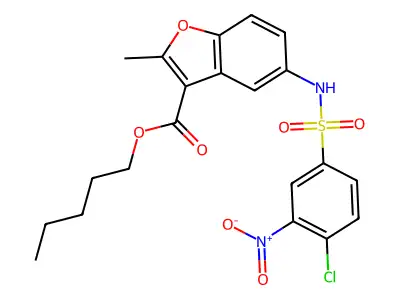 PENTYL 5-(4-CHLORO-3-NITROBENZENESULFONAMIDO)-2-METHYL-1-BENZOFURAN-3-CARBOXYLATE structure