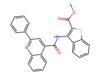 Methyl 3-(2-phenylquinoline-4-carboxamido)benzo[b]thiophene-2-carboxylate structure