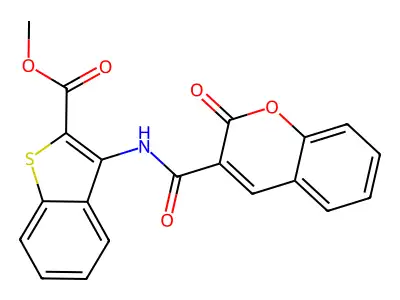 Methyl 3-[(2-oxochromene-3-carbonyl)amino]-1-benzothiophene-2-carboxylate structure