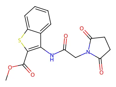 Methyl 3-(2-(2,5-dioxopyrrolidin-1-yl)acetamido)benzo[b]thiophene-2-carboxylate structure