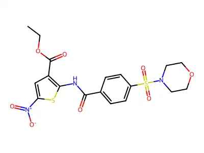 Ethyl 2-(4-(morpholinosulfonyl)benzamido)-5-nitrothiophene-3-carboxylate structure