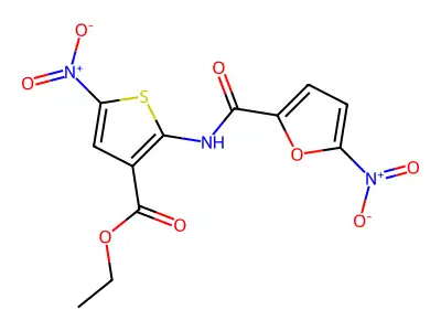 Ethyl 5-nitro-2-[(5-nitrofuran-2-carbonyl)amino]thiophene-3-carboxylate structure