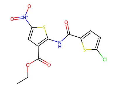 Ethyl 2-(5-chlorothiophene-2-carboxamido)-5-nitrothiophene-3-carboxylate structure