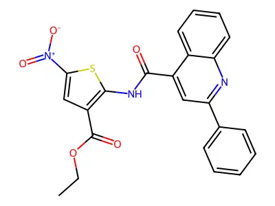 Ethyl 5-nitro-2-(2-phenylquinoline-4-carboxamido)thiophene-3-carboxylate structure